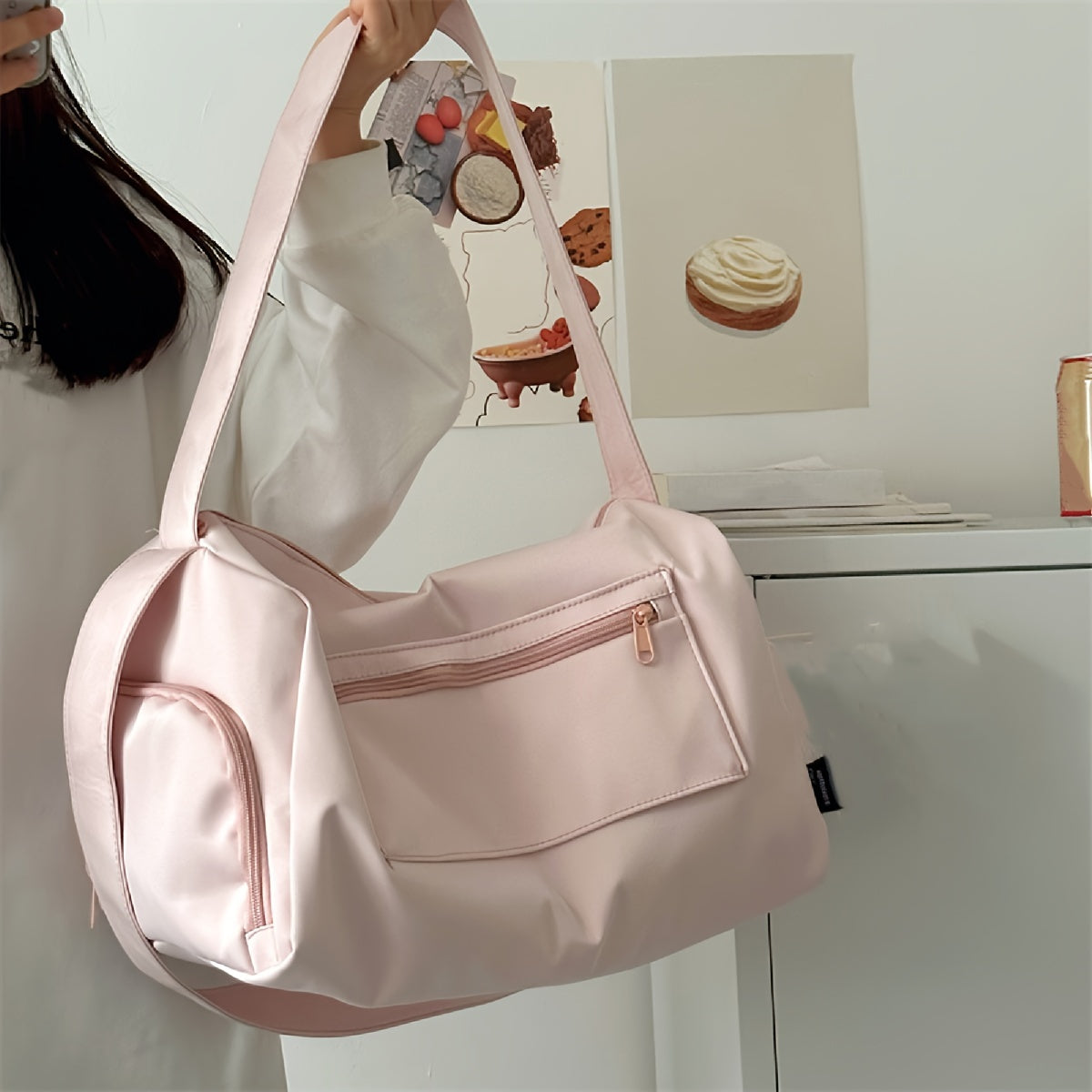 Pink Duffel Bag with Headphone Jack for Gym Travel and Short Trips Lightweight and Stylish