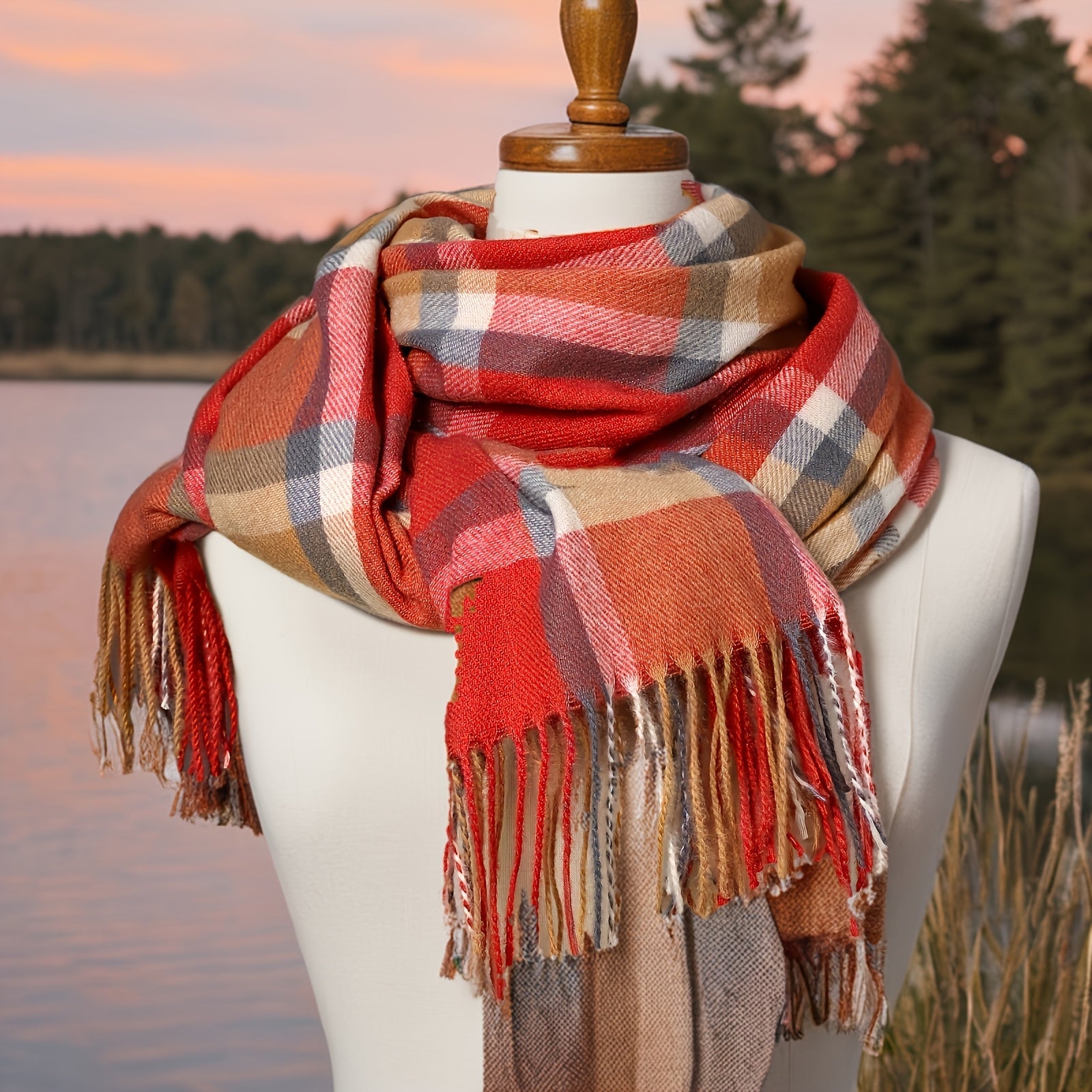 Enlarged Plaid Scarf 200cm x 70cm Warm Unisex Shawl for Autumn Winter