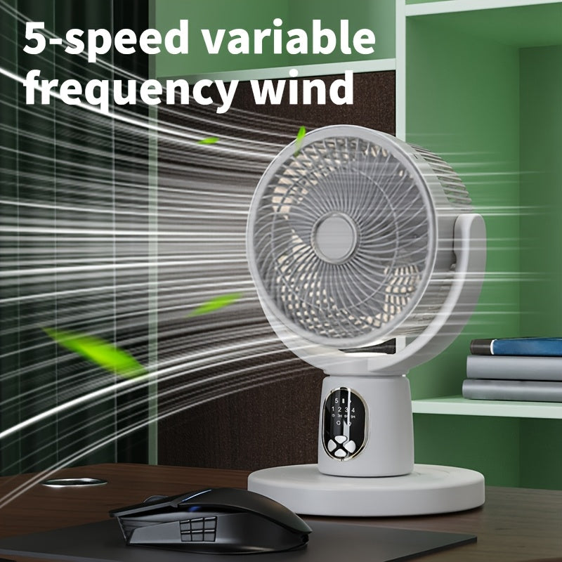 Rechargeable Floor Fan with Digital Display Oscillating Shaking Head 5 Speeds 3 Modes Timer Height Adjustable