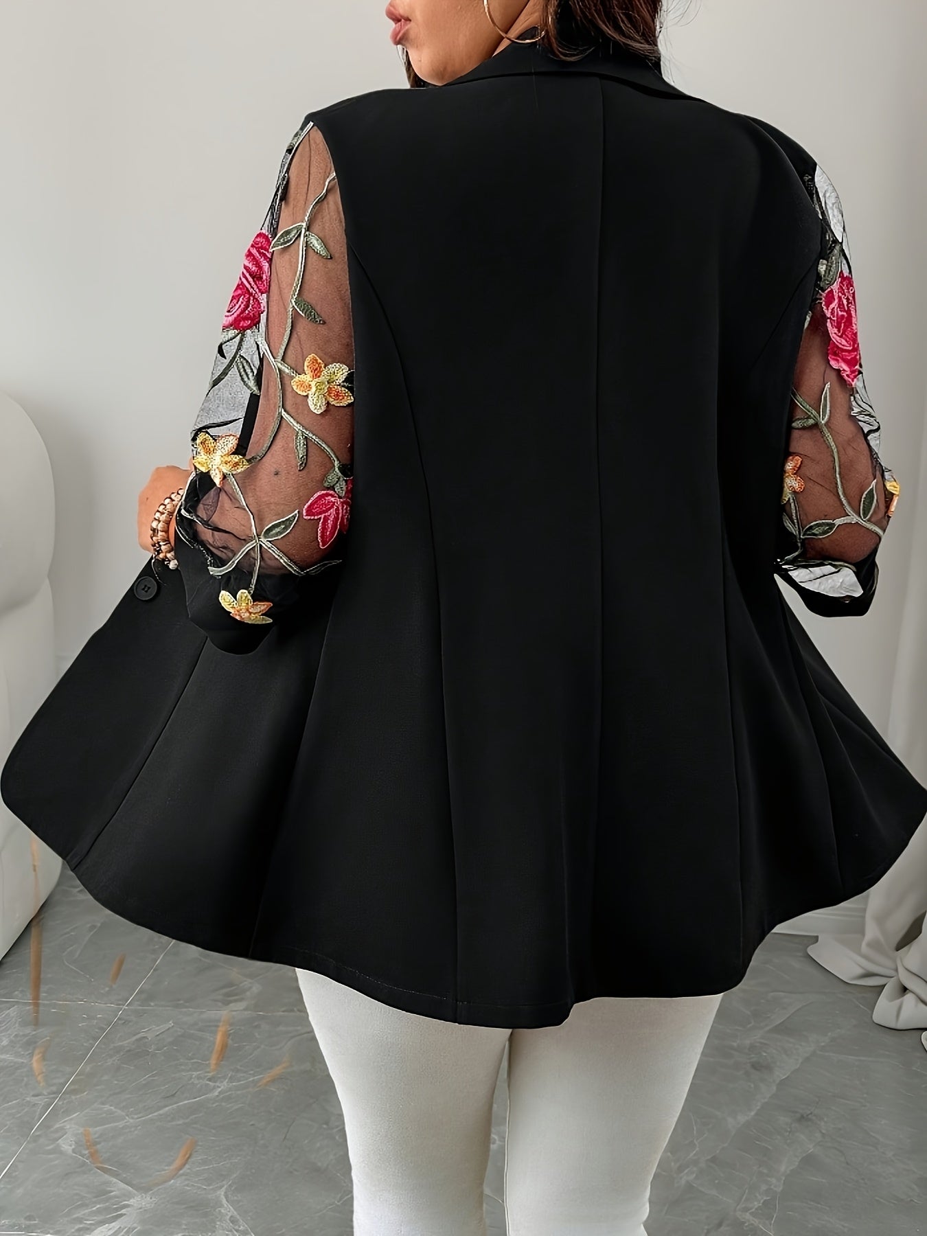 Plus Size Women's Embroidered Long Sleeve Suit for Daily Wear and Work