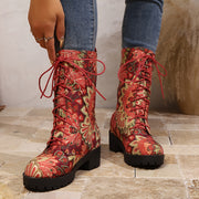 Women's Plus Size Floral Print Riding Boots Black Pink Red All-Season