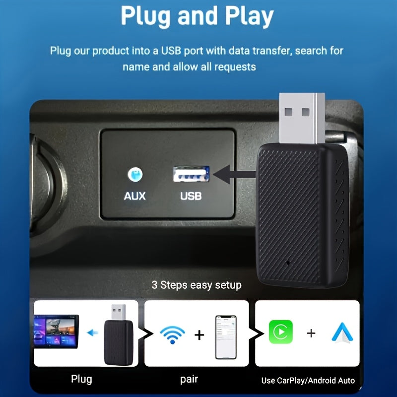 Wireless CarPlay and Android Auto Adapter for iPhone and Android Smartphones