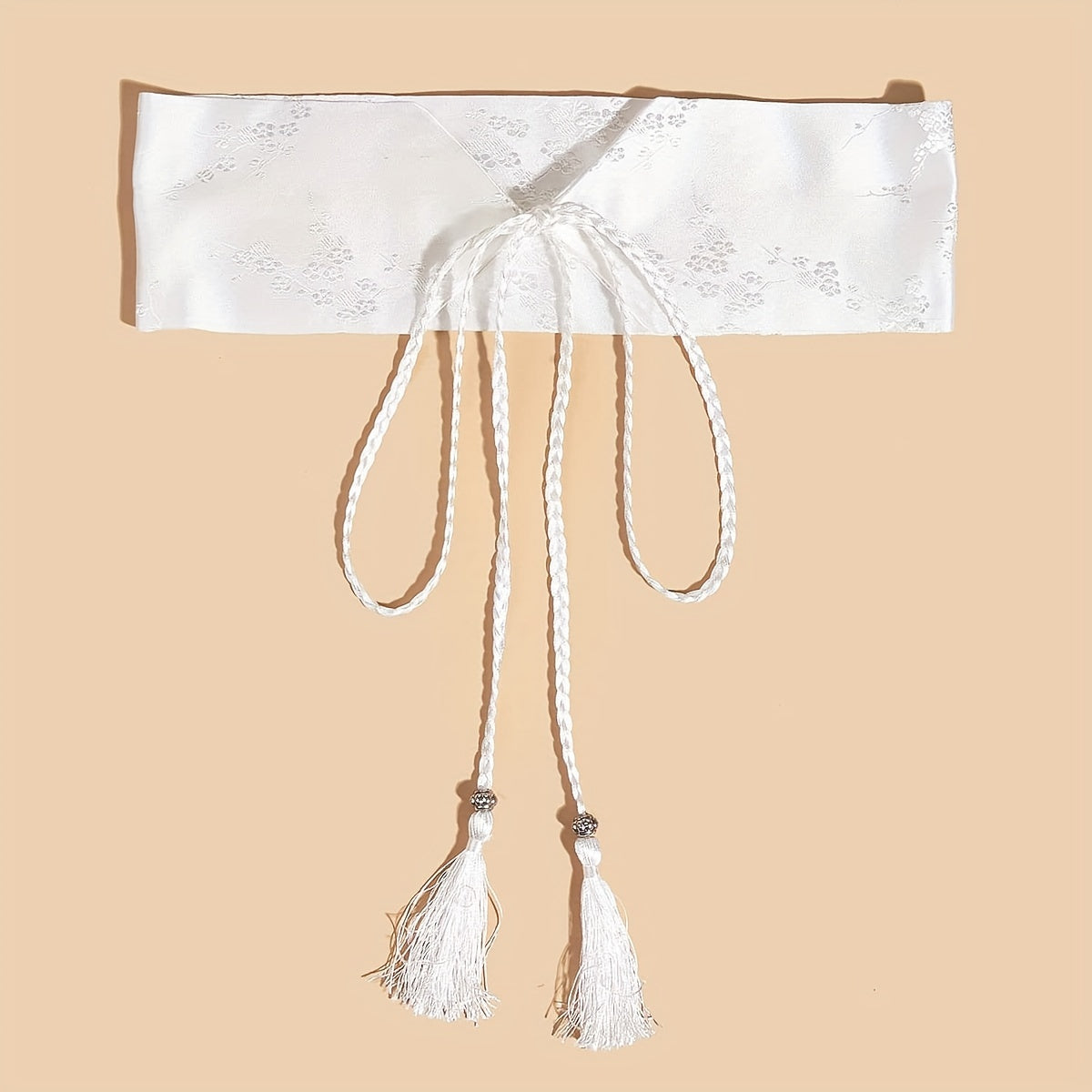 Traditional Tassel Belt with Embroidered Floral Designs and Red Waist Seal for Classic Dresses