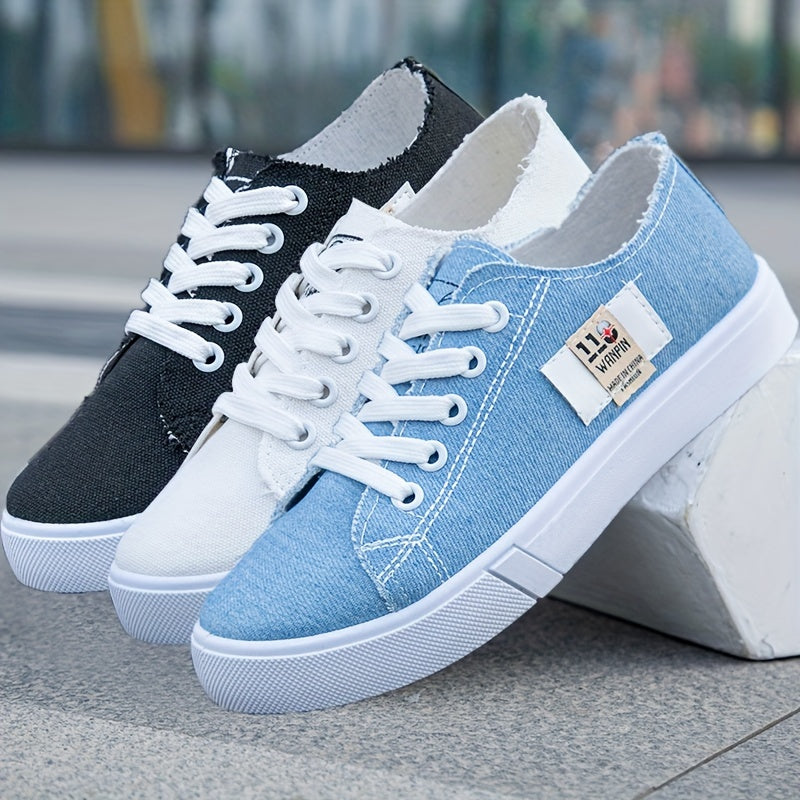 Women's Black and Blue Denim Sneakers Lace-Up Casual Shoes