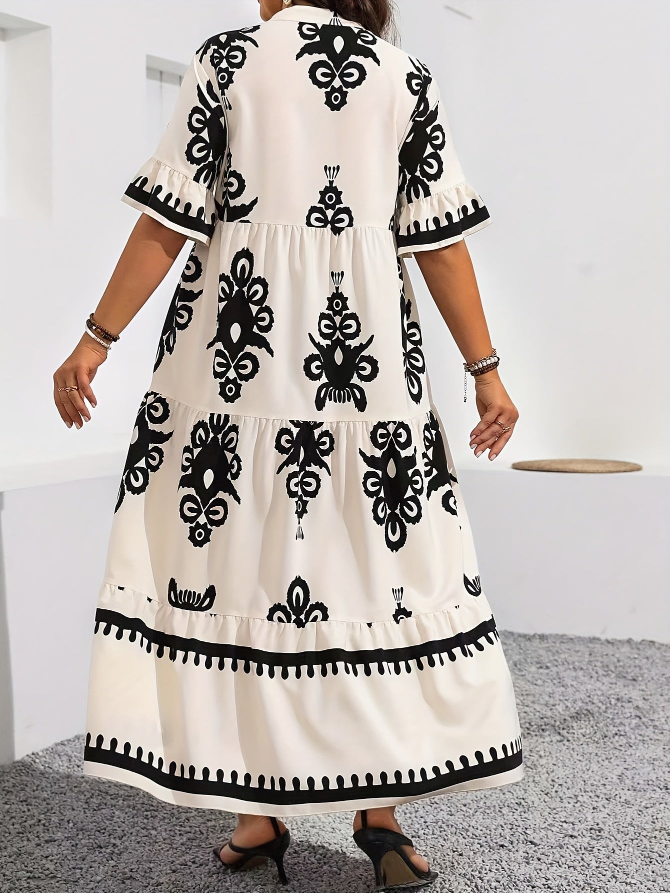 Макси-платье с цветочным принтом и рюшей на рукавах для весны и лета, полиэстеровая смесь