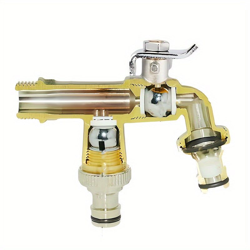 Brass Outdoor Garden Faucet with Dual Outlets Anti-Frost Rust-Resistant Easy Install
