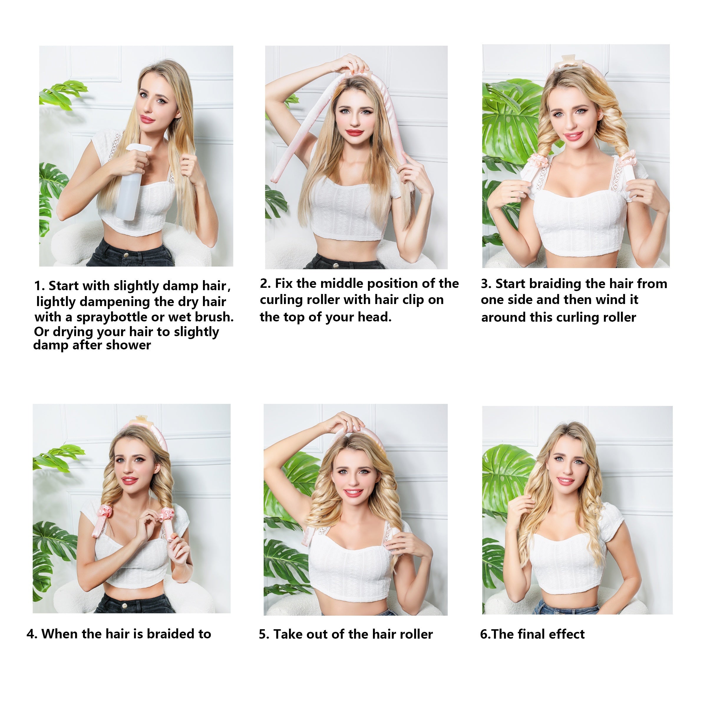 Banda para la cabeza de rizo sin calor de seda para mujeres para ondas suaves y naturales, rodillo de cabello para toda la noche