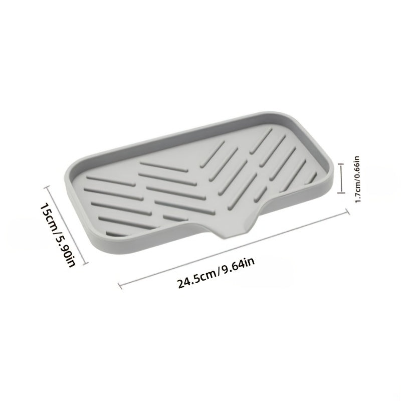 Durable Plastic Kitchen Sink Drain Mat with Soap Holder and Non-Slip Pad
