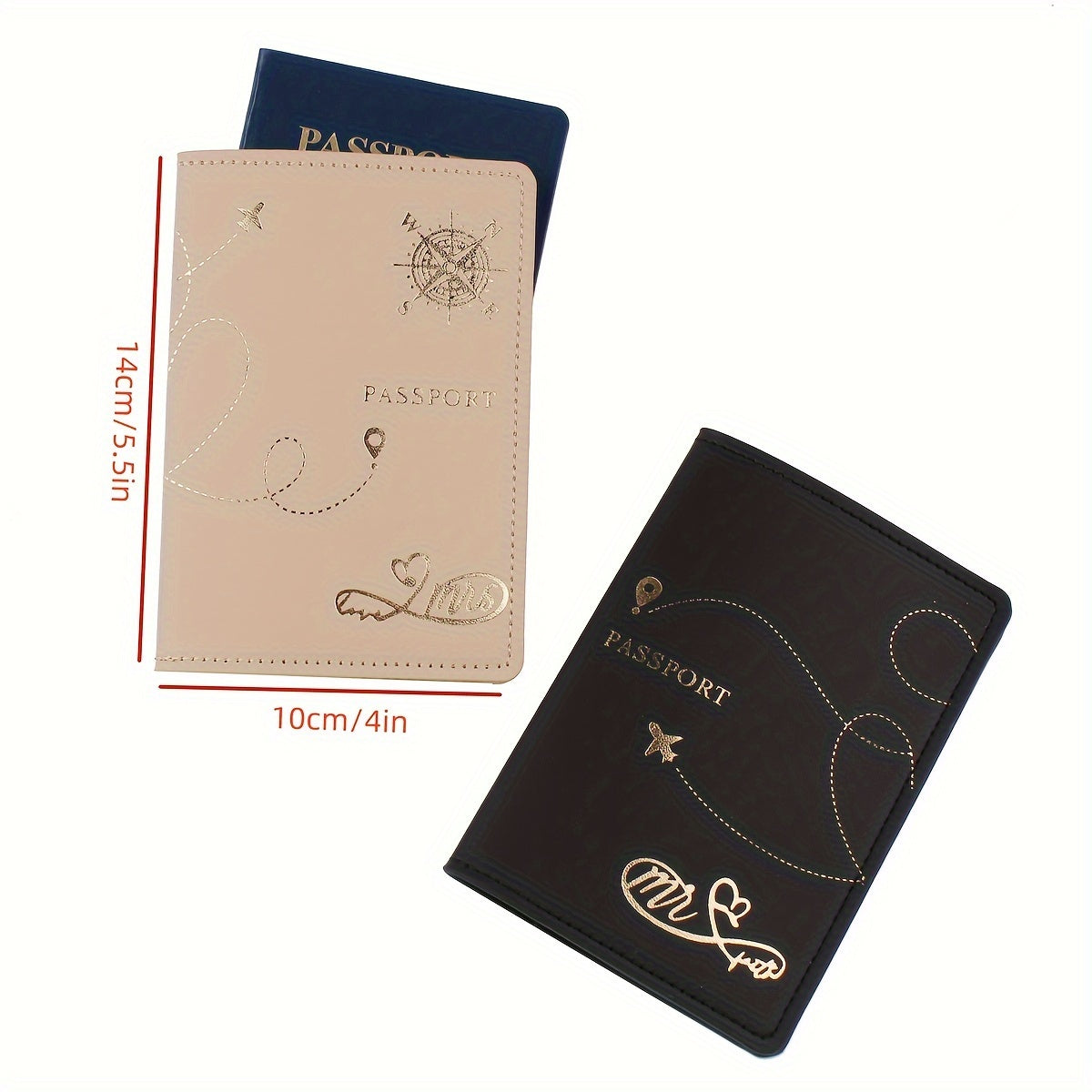 2pcs Travel Passport Holders for Couples Faux Leather Stain Resistant Lightweight Honeymoon