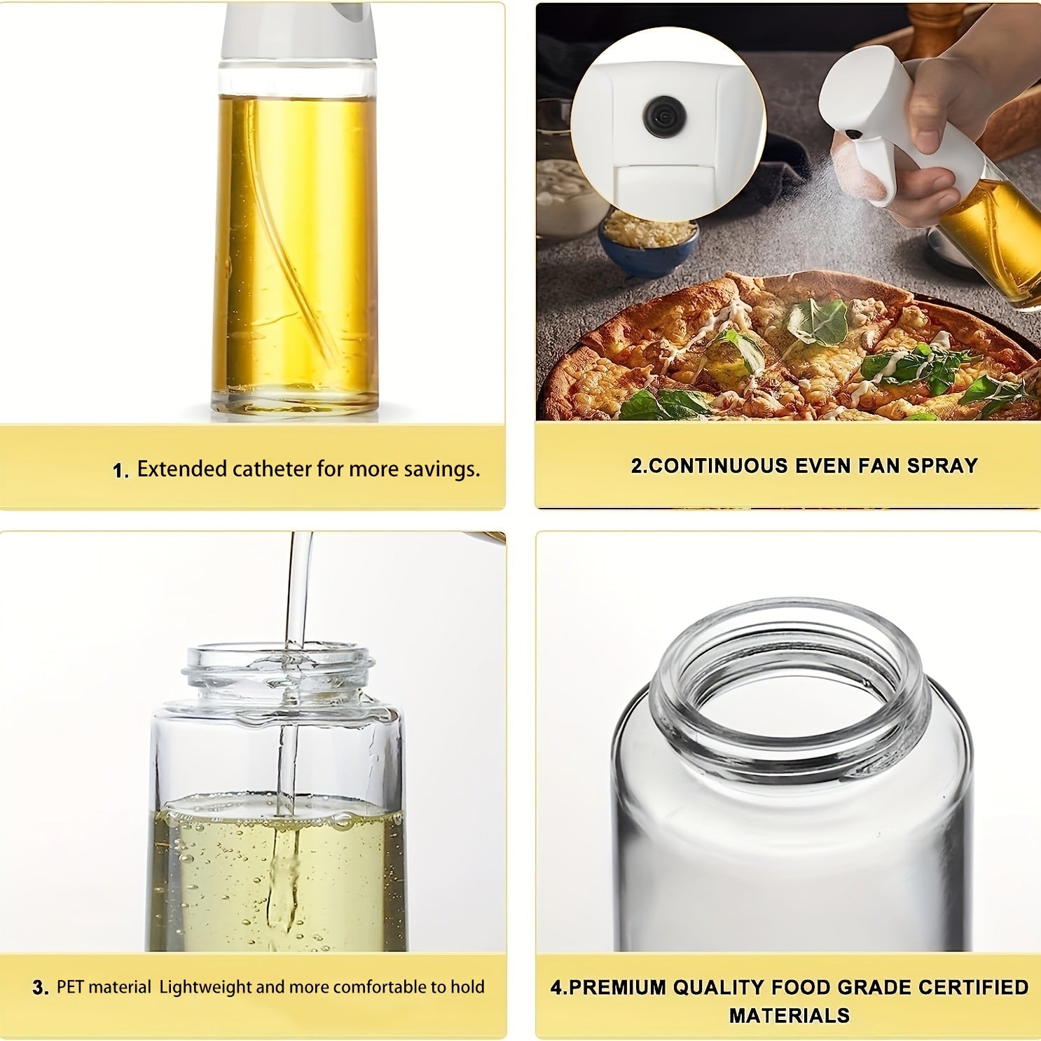 Cooking Oil Spray Bottle 200ML, Refillable Canola Oil Dispenser for Baking Frying Grilling
