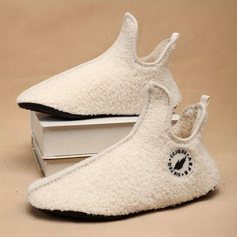 Women Fluffy Plush Winter Boots Lightweight Flat Soft Sole Slip On