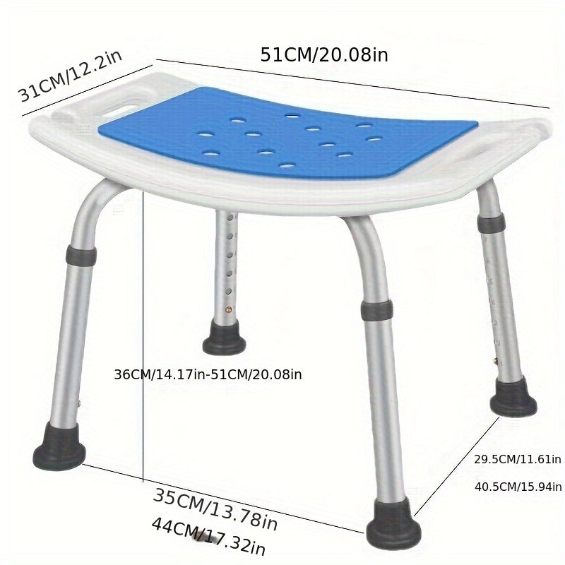 Adjustable Shower Chair for Seniors Disabled Non-Slip Feet Supports Up to 158kg