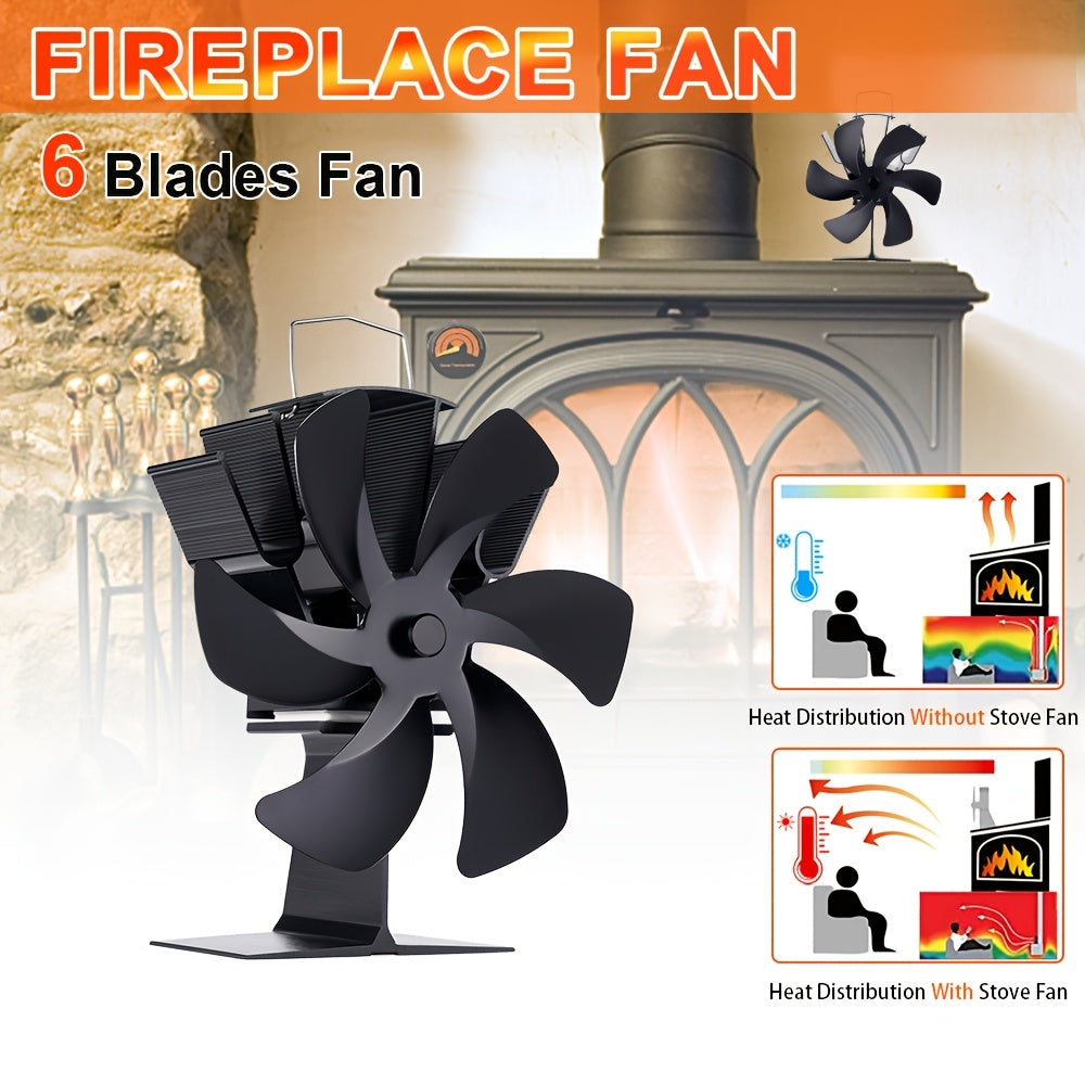 Six-Page Black Vertical Fireplace Fan for Heating and Ventilation