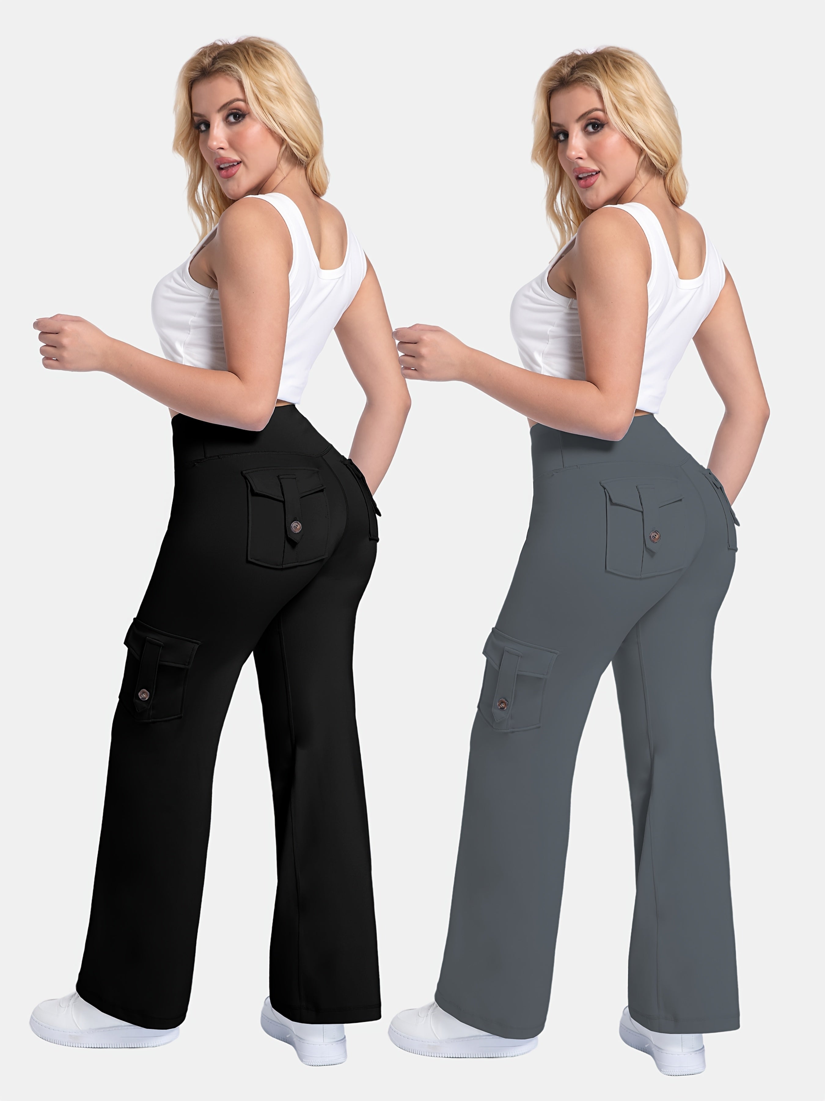 Plus Size Women's Skinny Wide Leg Pants with Pockets Moisture Wicking