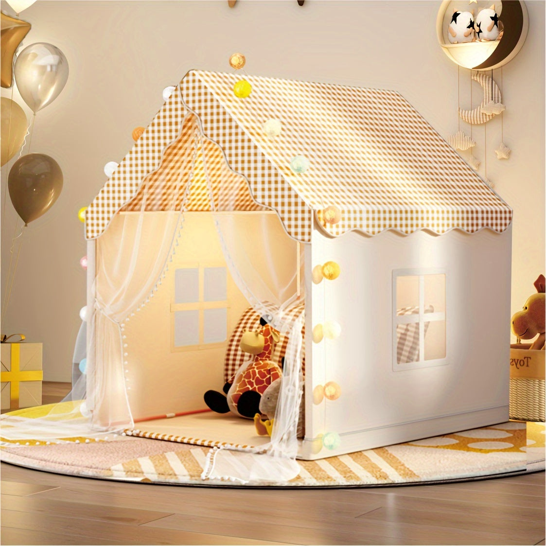 Indoor Playhouse Castle Tent for Kids 3+ Polyester PVC Pretend Play
