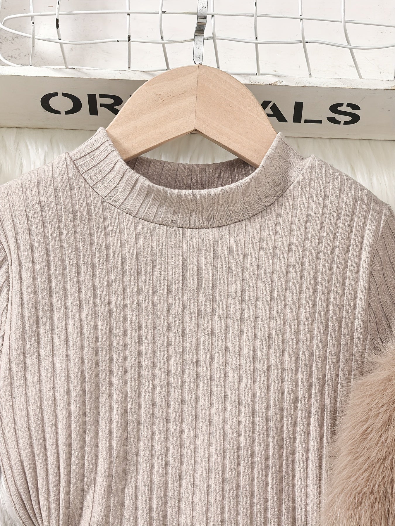 Girls' Knit Set with Mock Neck Top, Pleated Skirt, Furry Bow Vest for Fall Winter