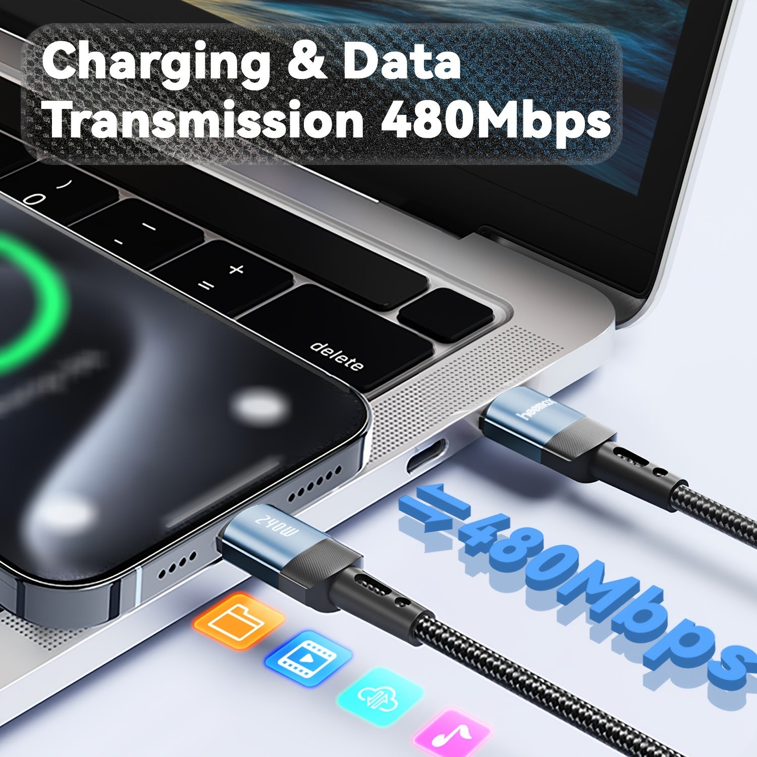 USB C to USB C Cable 240W Fast Charging Nylon Flat Matte for Phones and Devices