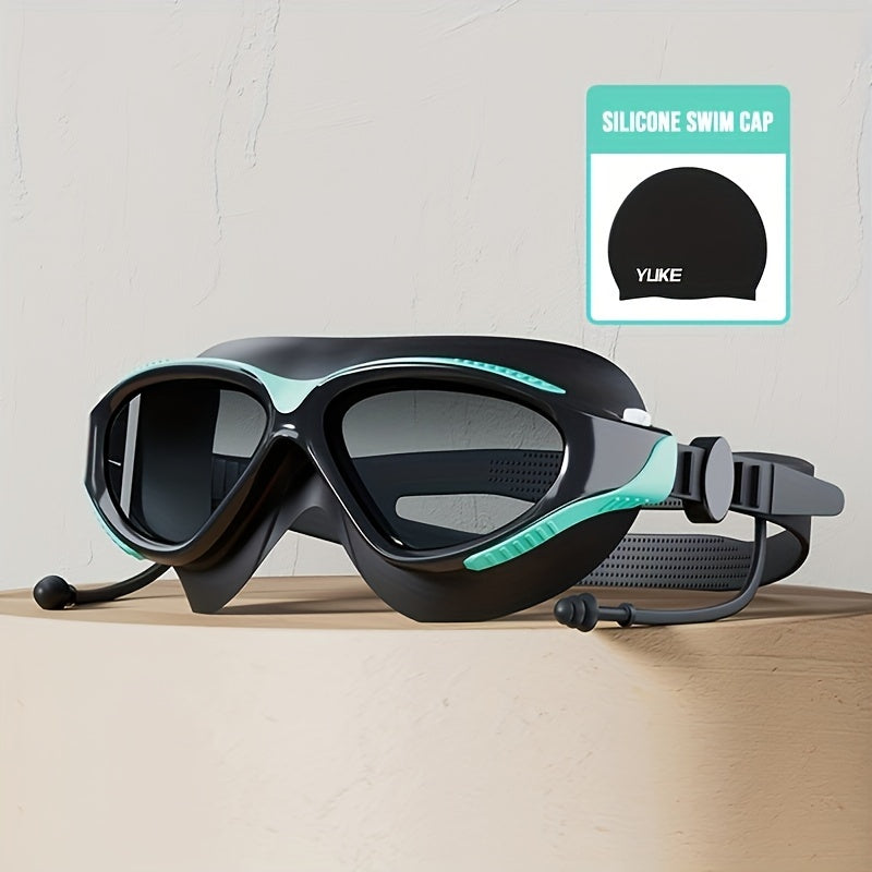 Waterproof Anti-Fog Swimming Goggles for Men and Women Black PC Large Frame