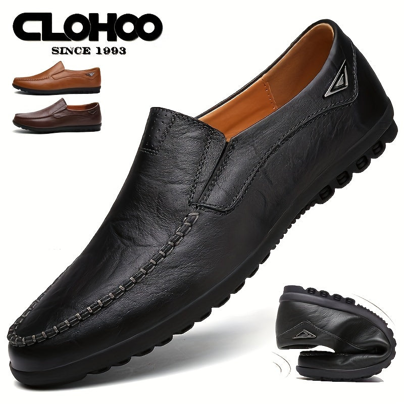 Men's Split Cow Leather Loafer Shoes with Rubber Sole for Office Casual Wear