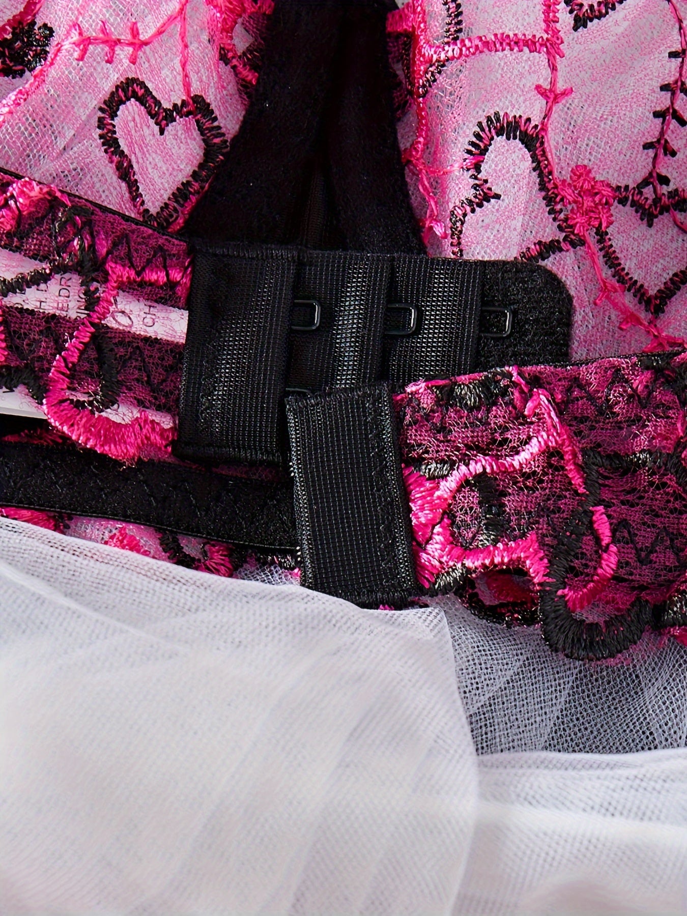 Women's Heart Pattern Lingerie Set with Thin Shoulder Straps Bra and Panties