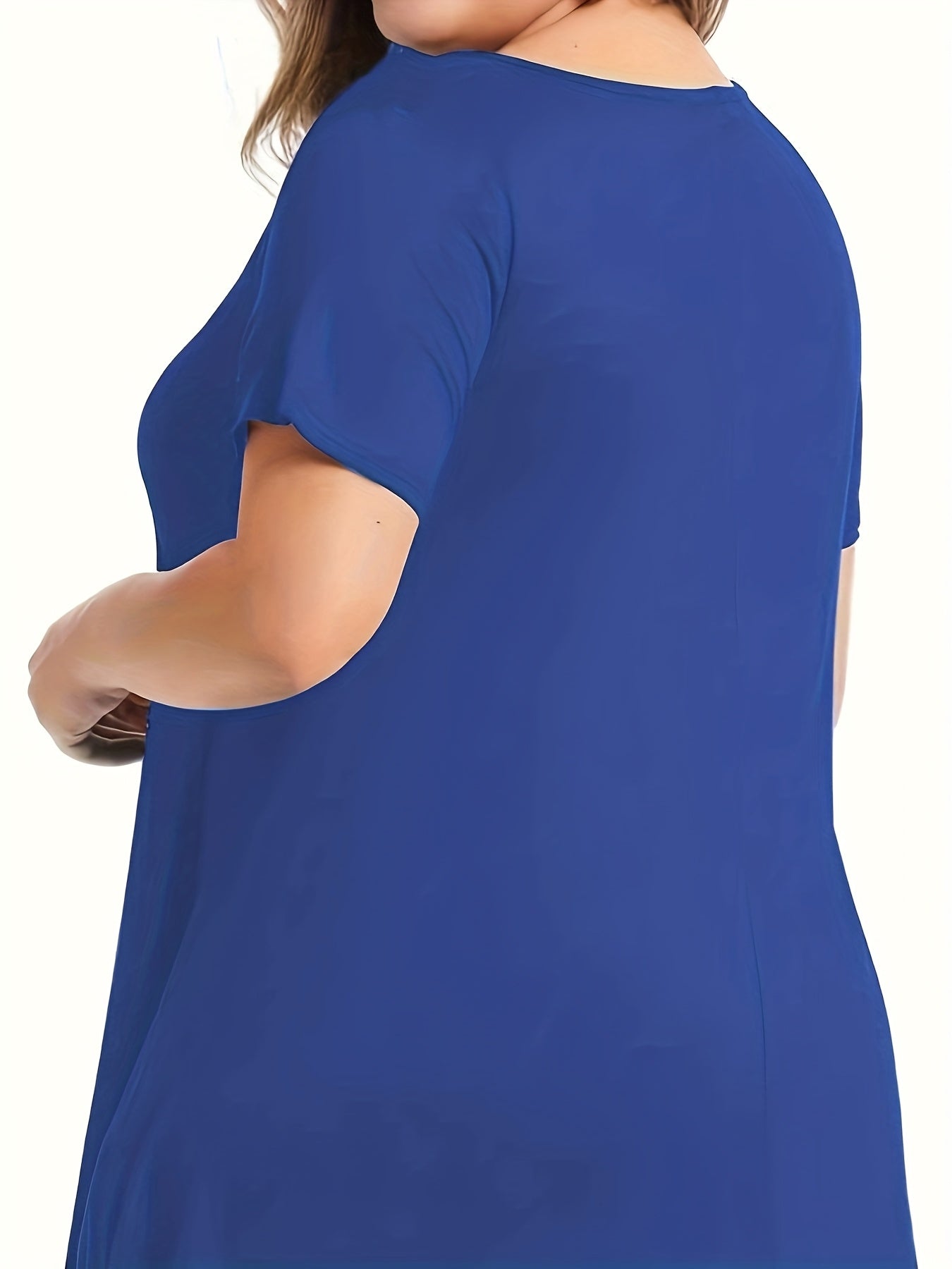 Plus Size Women's T-Shirt Solid Color Crew Neck Irregular Hem Short Sleeve Polyester Spandex Summer