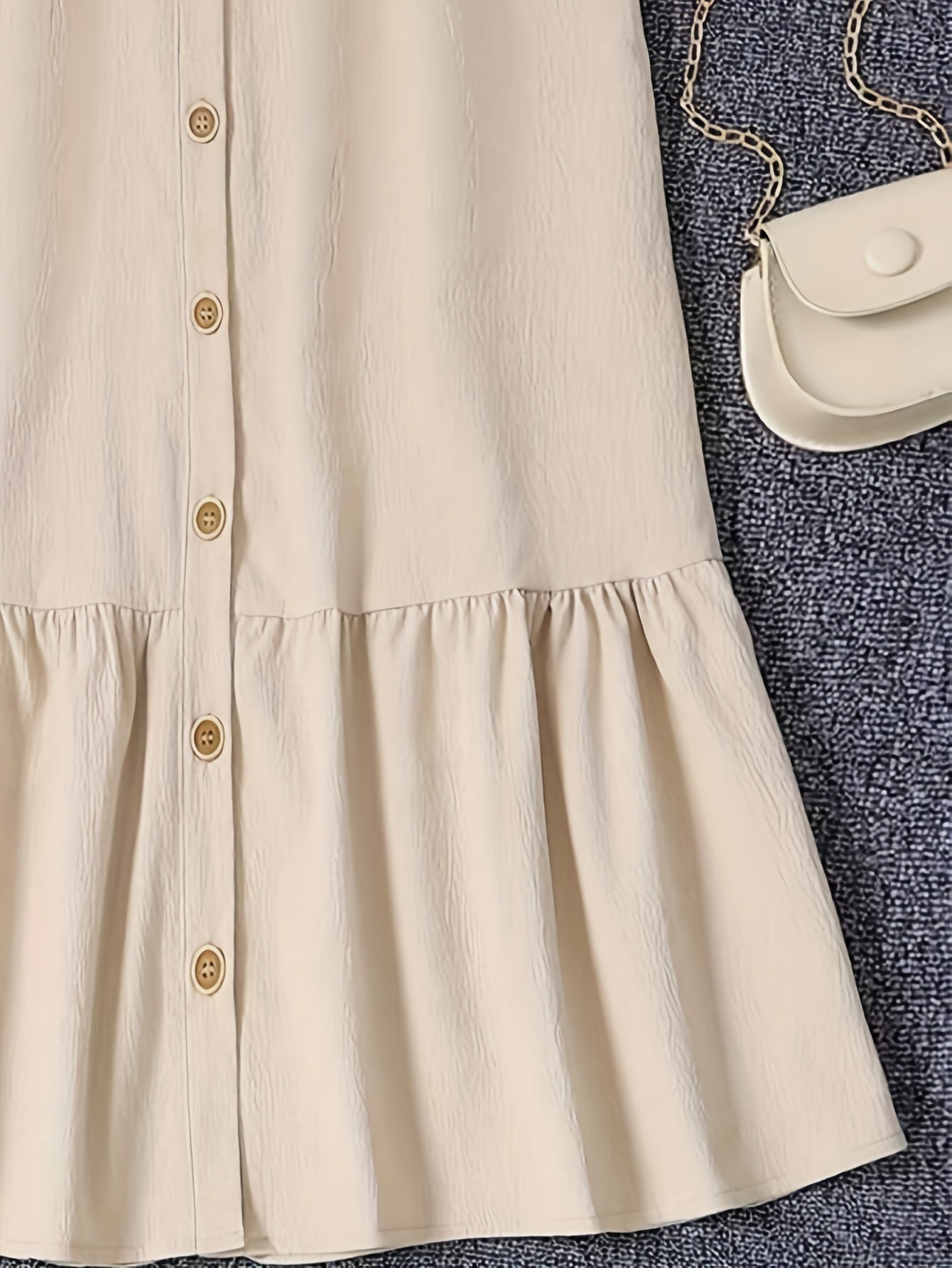 Teen Women's Solid Color Loose Fit Dress Made of 100% Polyester Woven Fabric