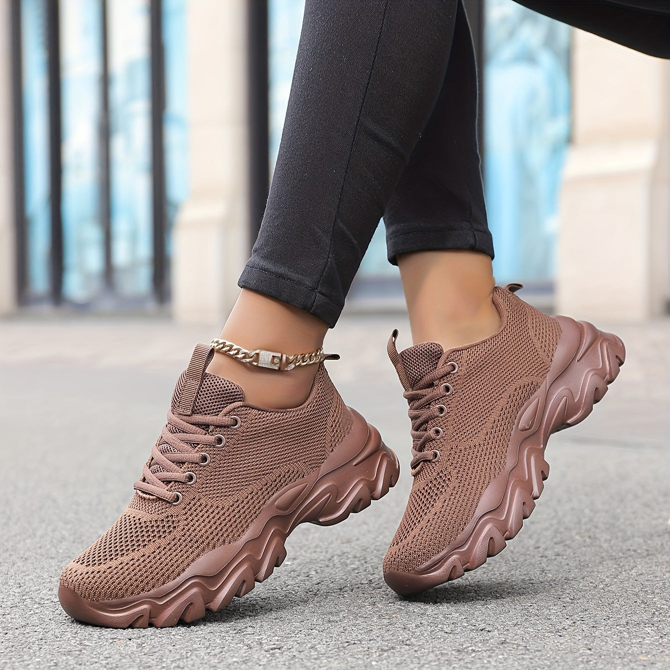 Women's Lace Up Casual Sneakers Platform Breathable Mesh Running Shoes