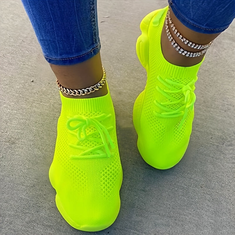 Women's Casual Sneakers, Lightweight Round Toe, Lace Up, Solid Color