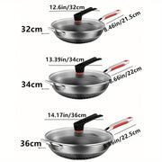 Stainless Steel Frying Pan with Lid Handle Non-Stick for Induction Gas Camping 32cm 34cm 36cm