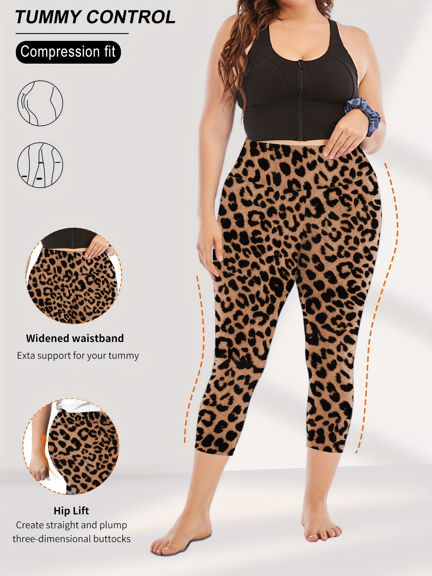 Plus Size Leopard Print High-Waisted Leggings Tummy Control Stretchy
