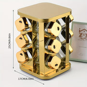 Iron Countertop Spice Rack Organizer with 12 Jars and Revolving Shelf