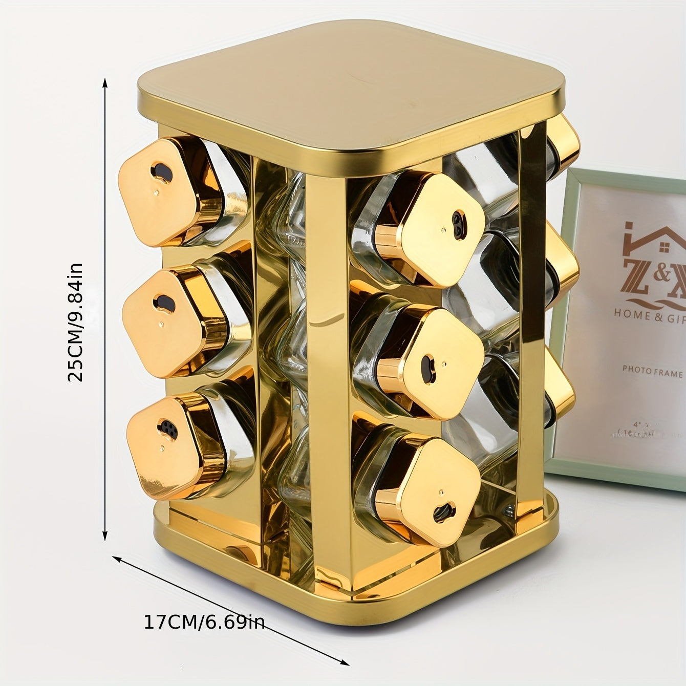 Iron Countertop Spice Rack Organizer with 12 Jars and Revolving Shelf