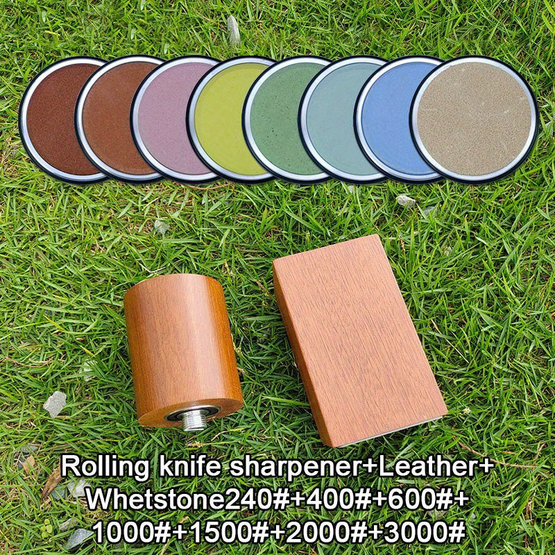 User-friendly rolling knife sharpener kit with dual angle sharpening corundum stone metal construction