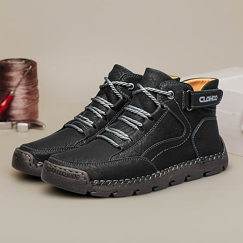 Men's Casual Ankle Boots Leather Rubber Sole Lace-Up All-Season Outdoor Streetwear