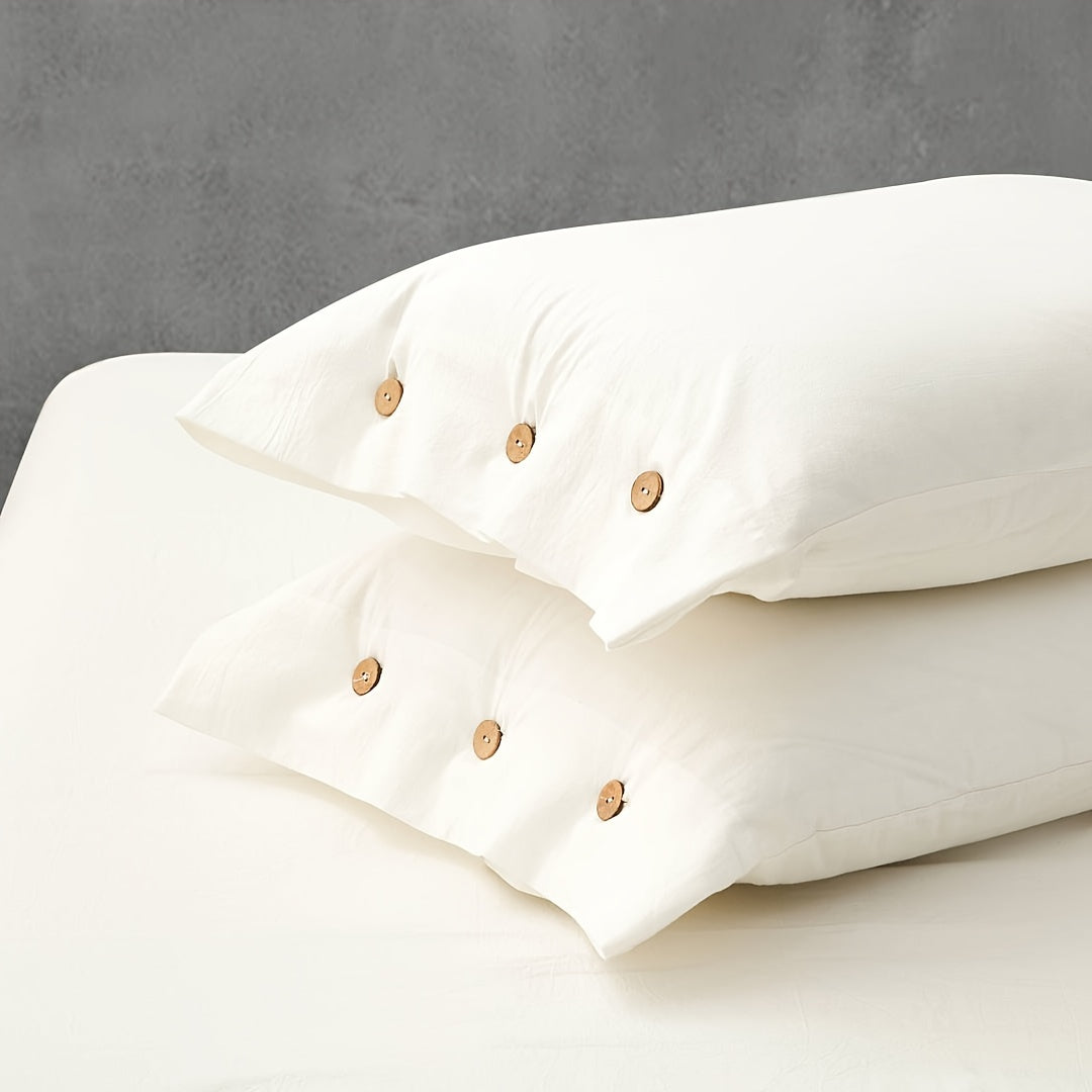 Paxta yostiq qopqog'i to'plami, oq va yashil, tugma yopilishi, yumshoq suvda yuvilgan, 32 ta