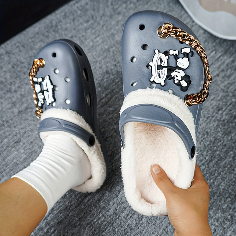 Women's Winter Thermal Clogs with Cartoon Pattern EVA Slip-On Shoes