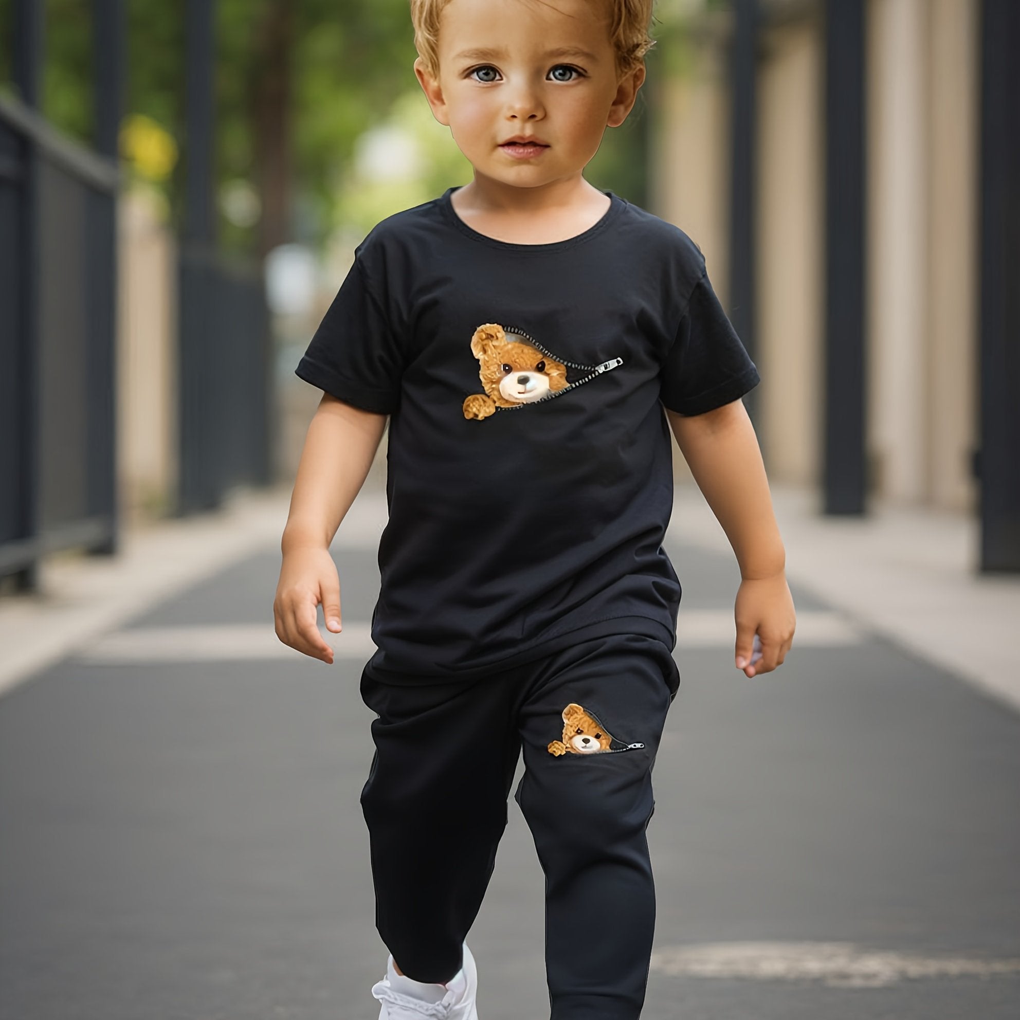 Kichkina O'g'il Bolalar T-shirt va shimlar to'plami Bahor yoz hayvonlari Teddy Bear bosma Polyester kundalik 12 va undan kichik