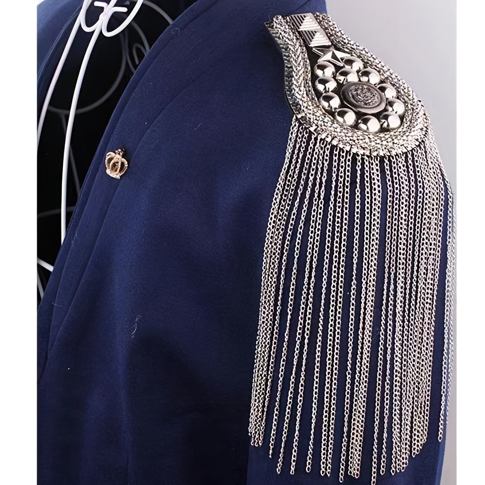 Unisex European and American Suit Brooches with Rivets Tassels and Epaulettes