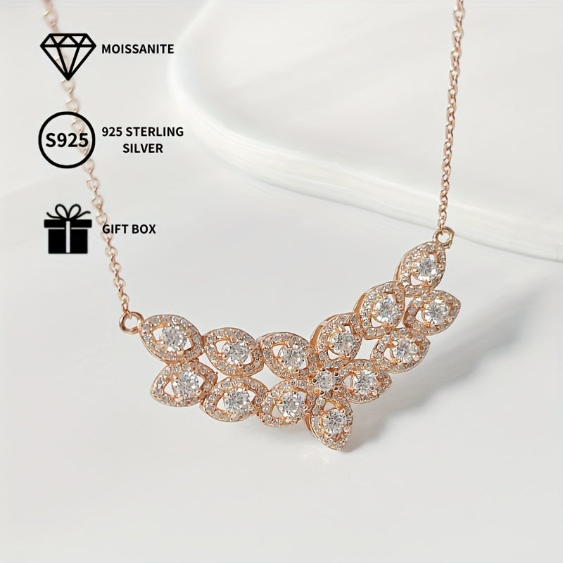 Women's Sterling Silver Pendant Necklace with Moissanite Inlay 1.3ct Elegant Jewelry