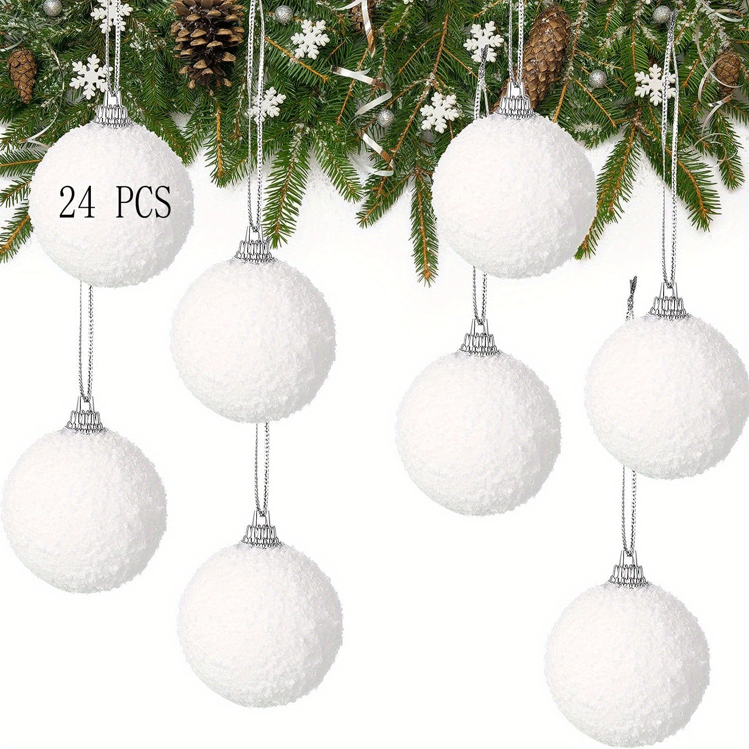 24 Christmas Snowball Ornaments Foam Balls for Tree Decoration 3.99cm