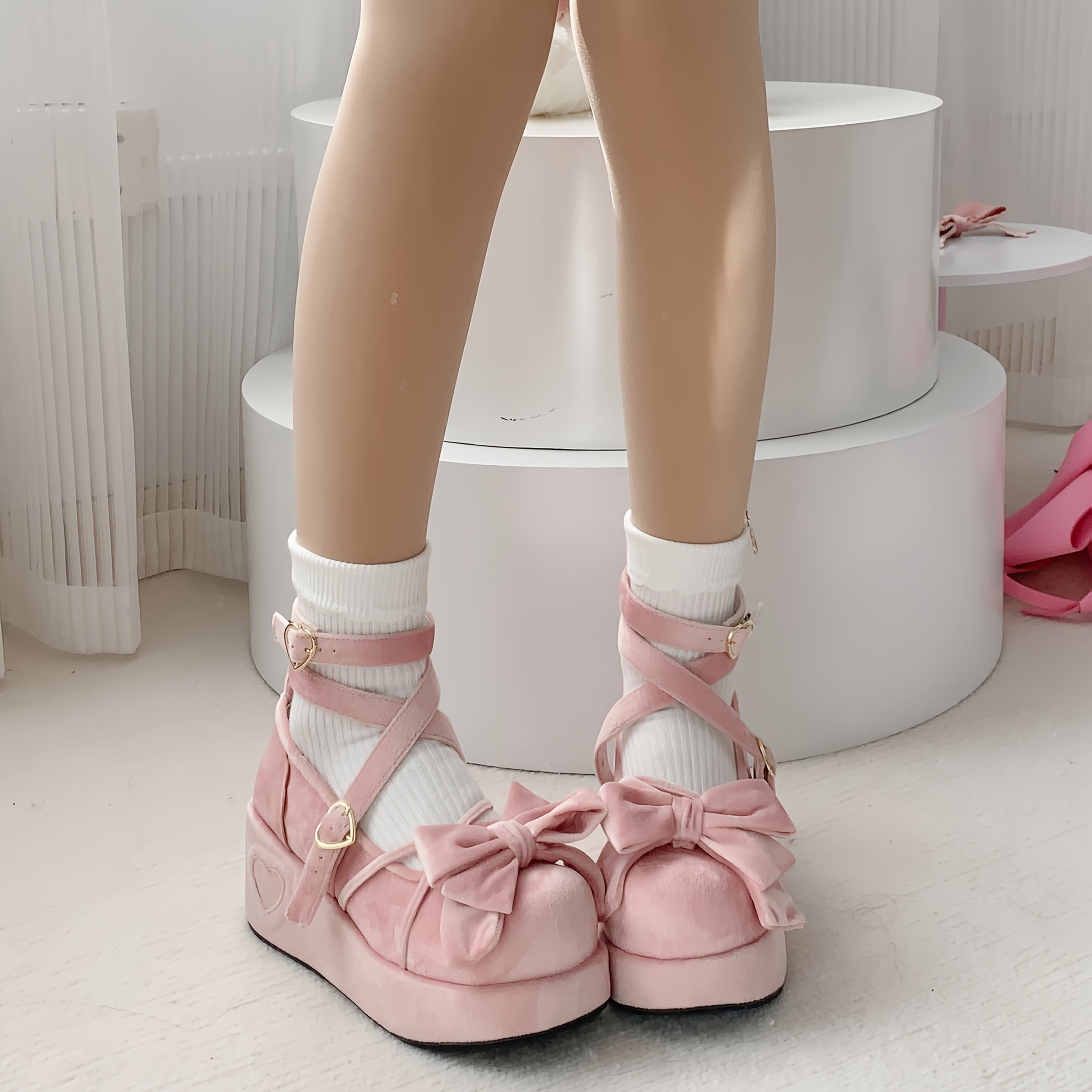 Women's Flannel Mary-Jane Shoes with Bow Round Toe Puncture Resistant All-Season Comfort