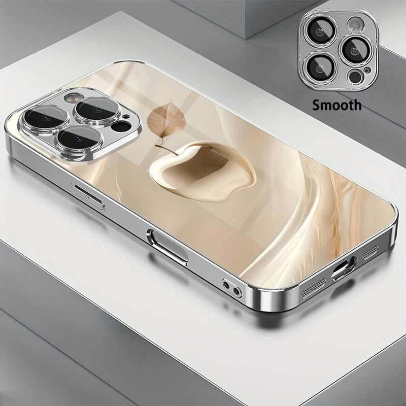 Golden Crystal Apple Pattern Glass Phone Case with Lens Protection for iPhone Models