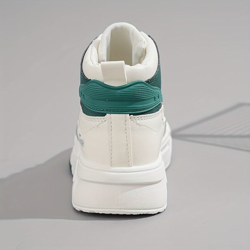 Women's White High-Top Sneakers, Fashionable Skateboarding Shoes