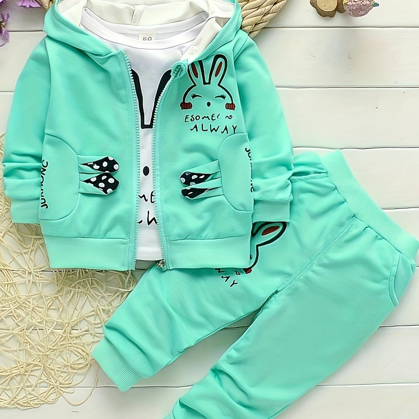 'BabiColor Girls' 3 dona Bunny Zip Kardigan va Tasodifiy Kiyim To'plami - Paxta Aralashmasi, Bahor/Kuz uchun ajoyib, Tashqi foydalanish uchun ideal