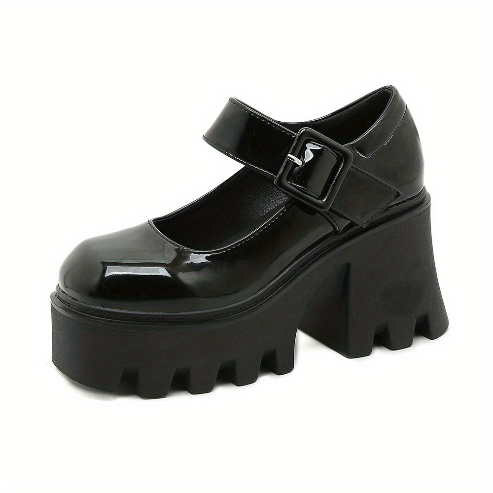 Women's Mary Jane Shoes Closed Toe Buckle Strap Platform Chunky Heels