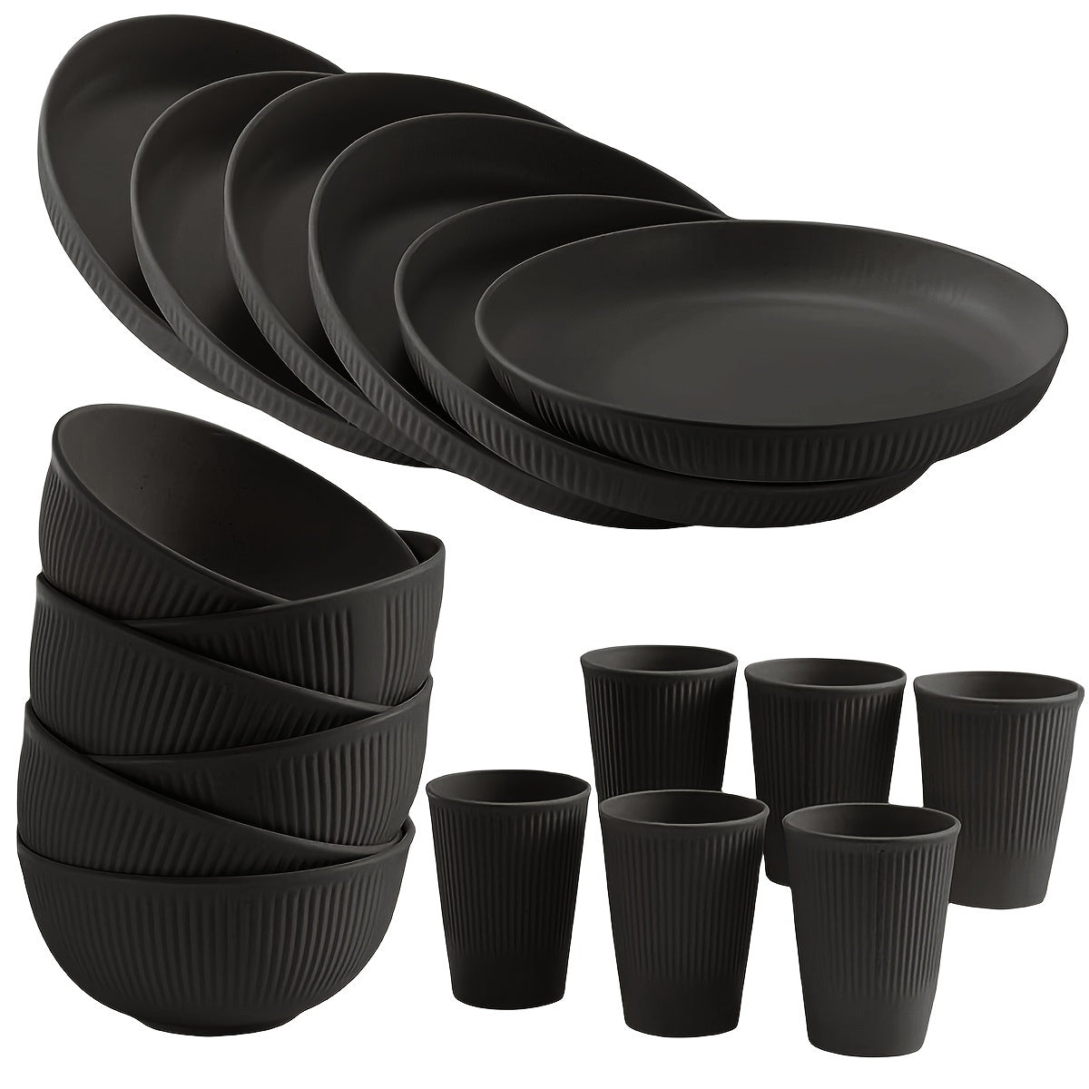 18-Piece Plastic Dinnerware Set with Striped Design Dishwasher Microwave Safe for Kitchen Camping RV Picnic