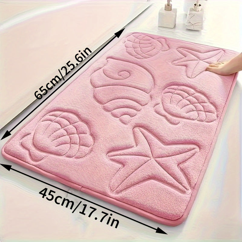 High-Density 25D Sponge Bath Mat with Soft Starfish Shell Embossing Non-Slip Absorbent for Bathtubs Showers