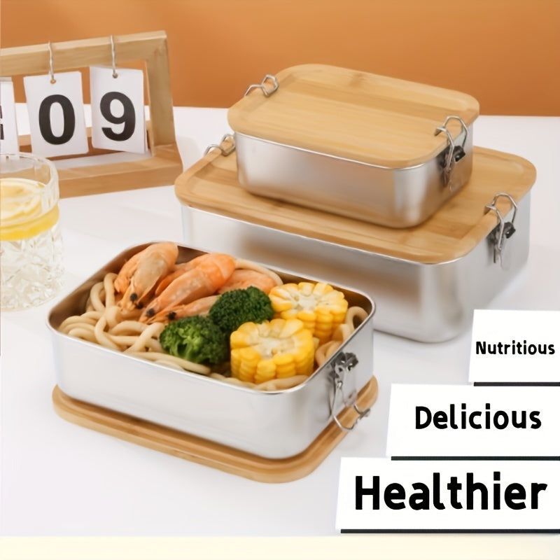 Stainless Steel Bento Box with Bamboo Lid for Lunch and Snacks
