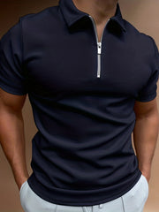 Men's White Short Sleeve Shirt with Zipper Collar Stretch Polyester Casual Golf Summer