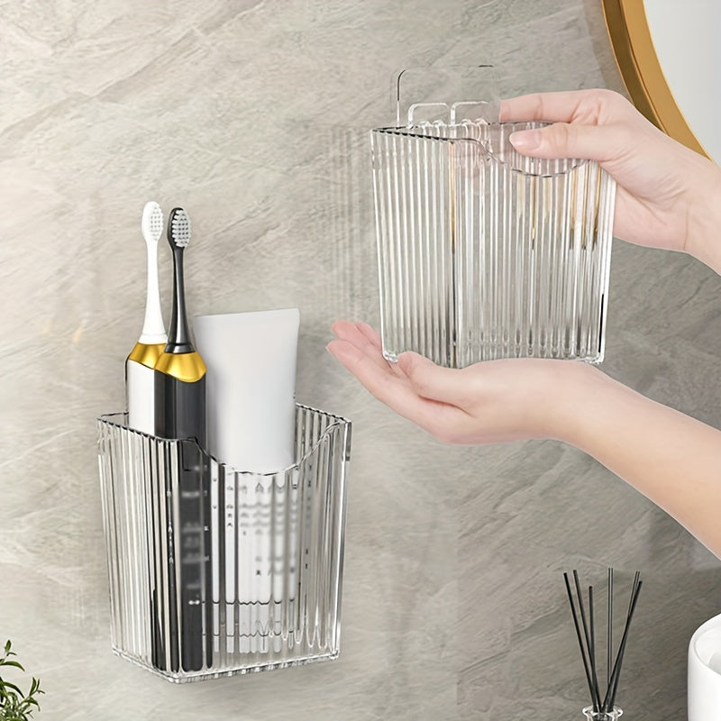 Wall-Mounted Bathroom Storage Organizer with Toothbrush and Razor Holders